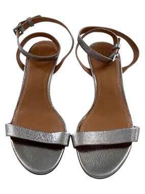 Tory Burch - Elana Silver Leather Kitten Heel Sandals - Size 8 - NWT